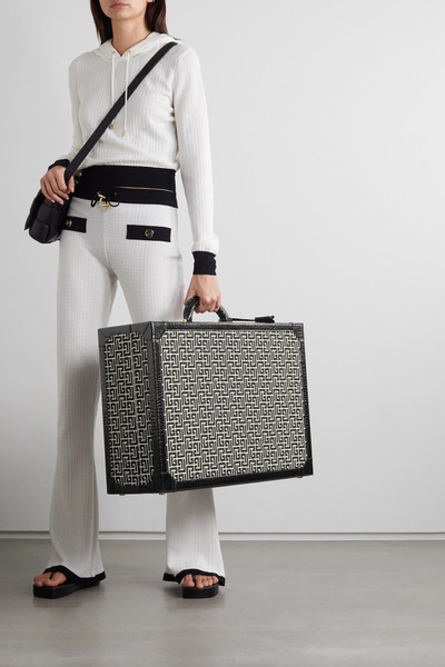 Balmain Croc-effect leather-trimmed jacquard suitcase outlook