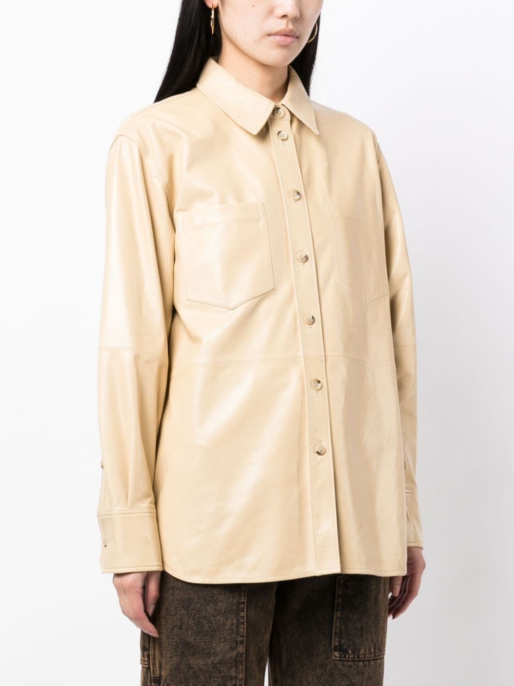 long-sleeve leather shirt - 3