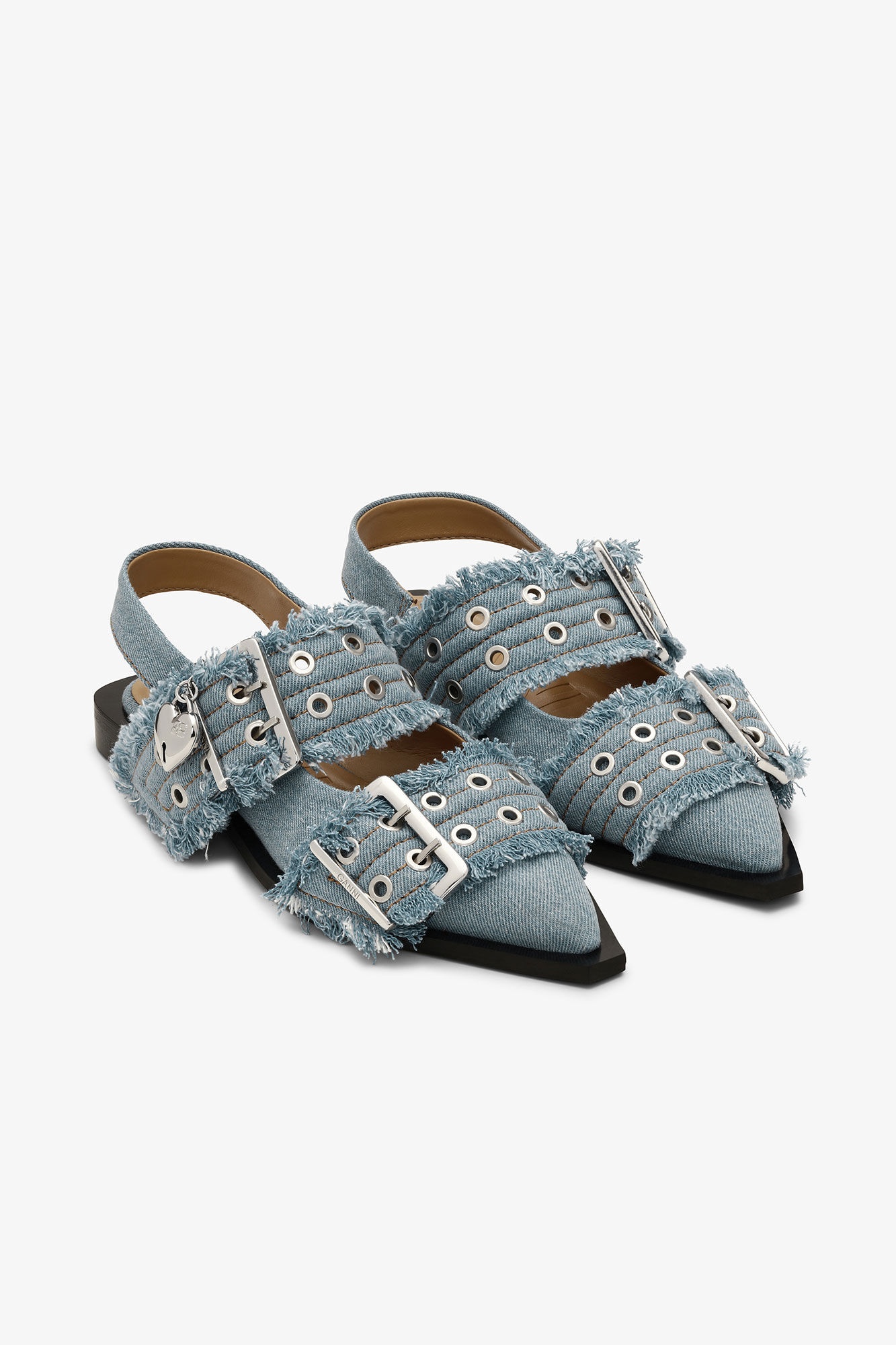 DENIM CHARMS FEMININE BUCKLE BALLERINAS - 2