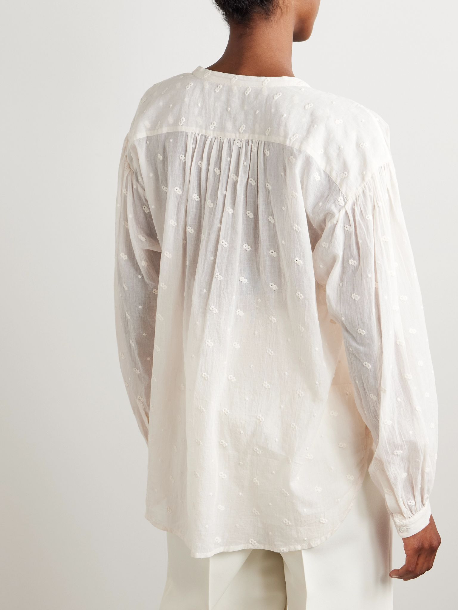 Neville embroidered cotton-voile blouse Ivory - 4