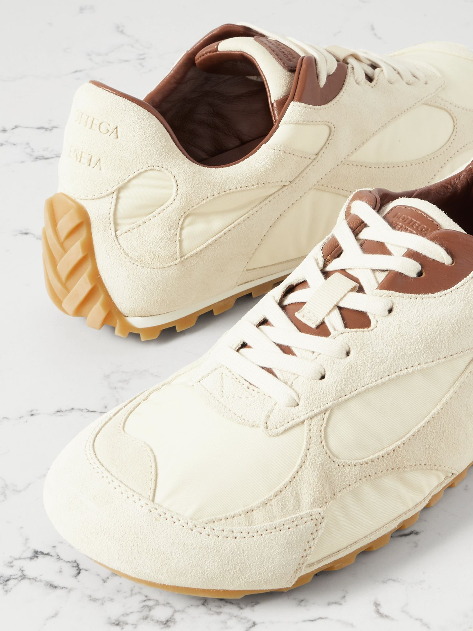 Orbit leather-trimmed suede and shell sneakers Off-white - 4