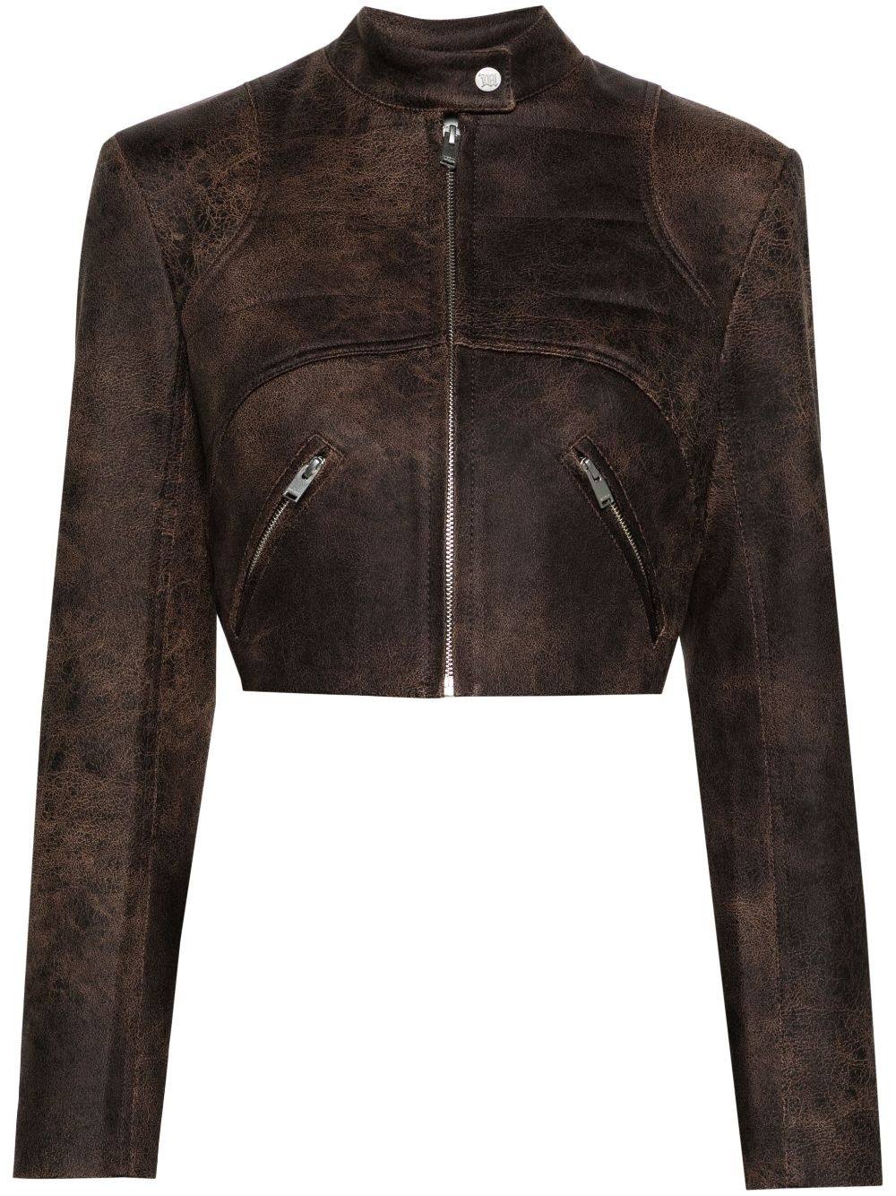 cracked cropped faux-leather jacket - 1