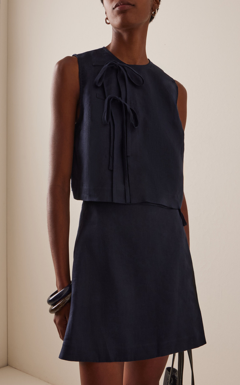 BONDI BORN® Leiden Tie-Front Linen Top blue outlook