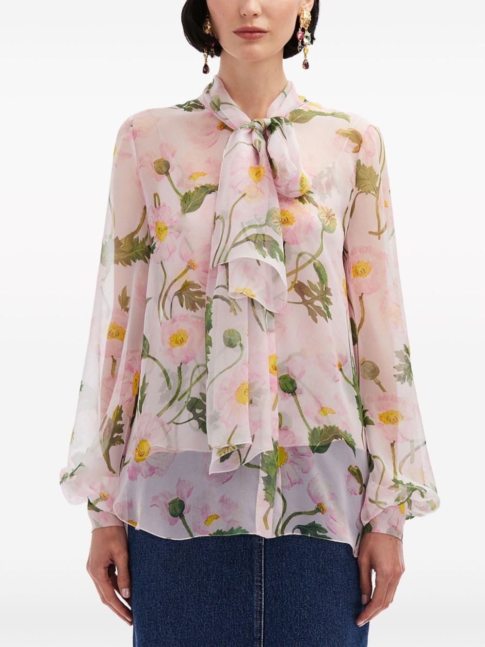 poppy-print silk shirt - 2