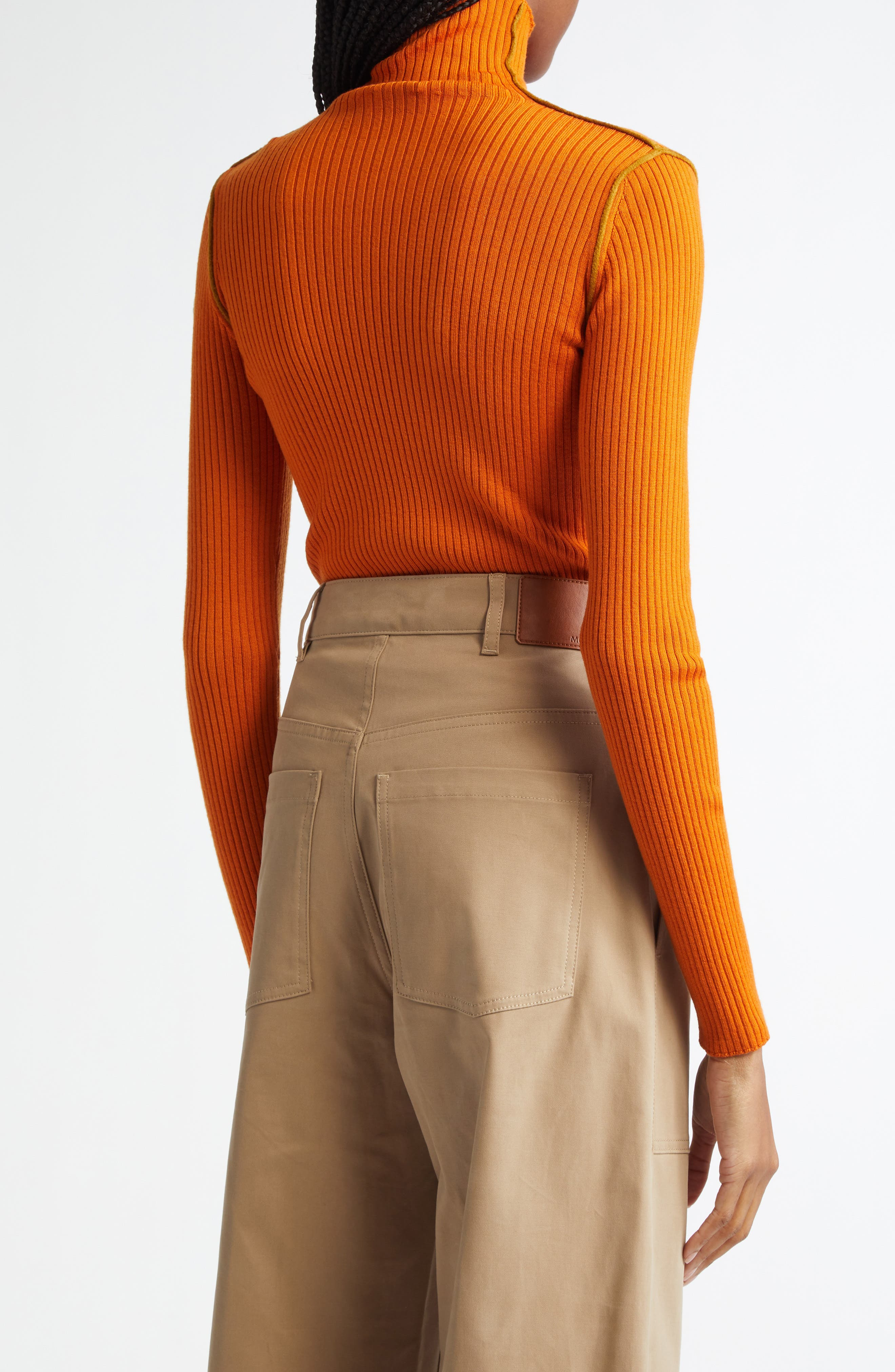 Moncler Fitted Virgin Wool Rib Turtleneck Sweater in Orange at Nordstrom - 2