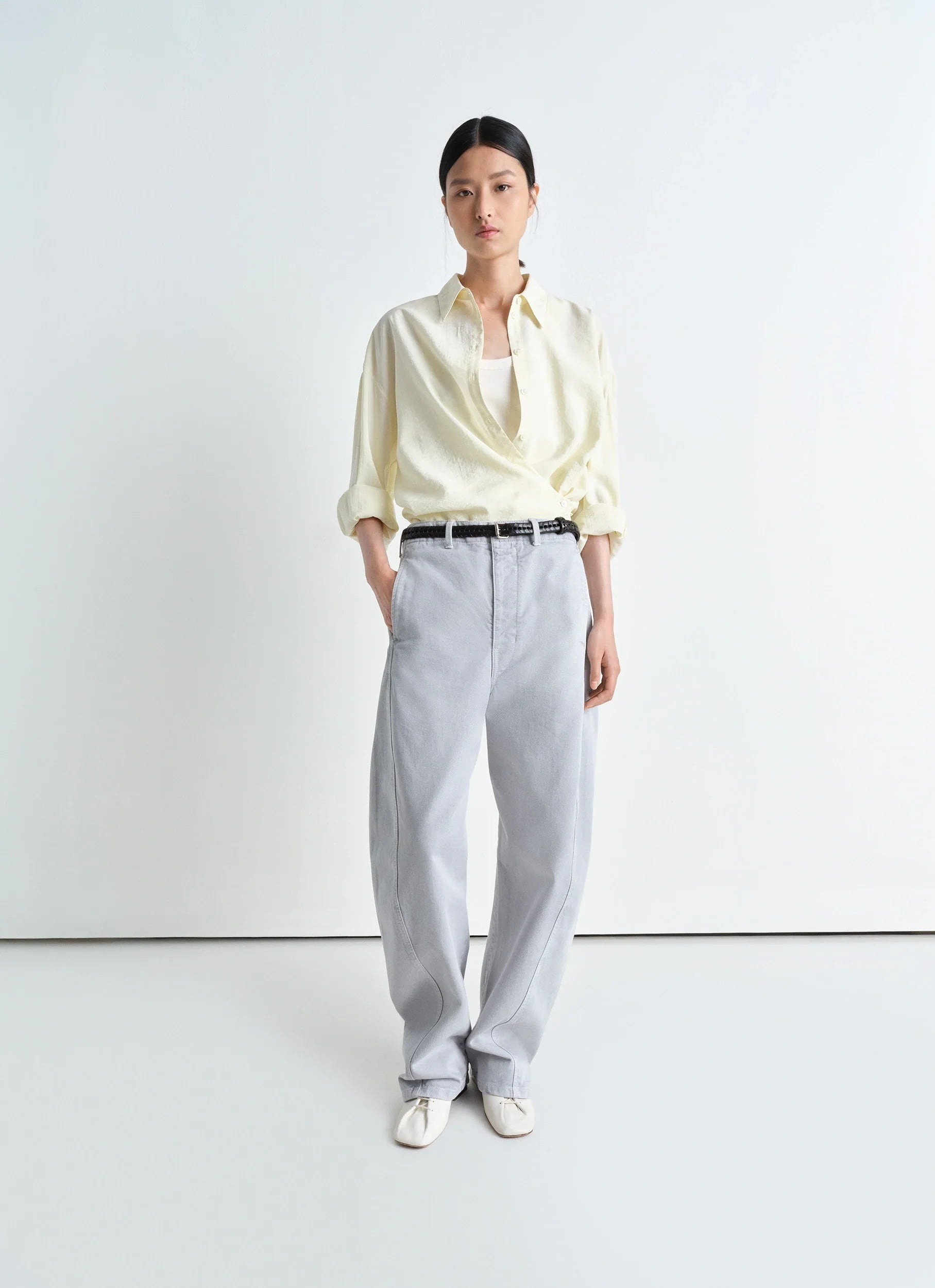 STRAIGHT COLLAR TWISTED SHIRT - 4