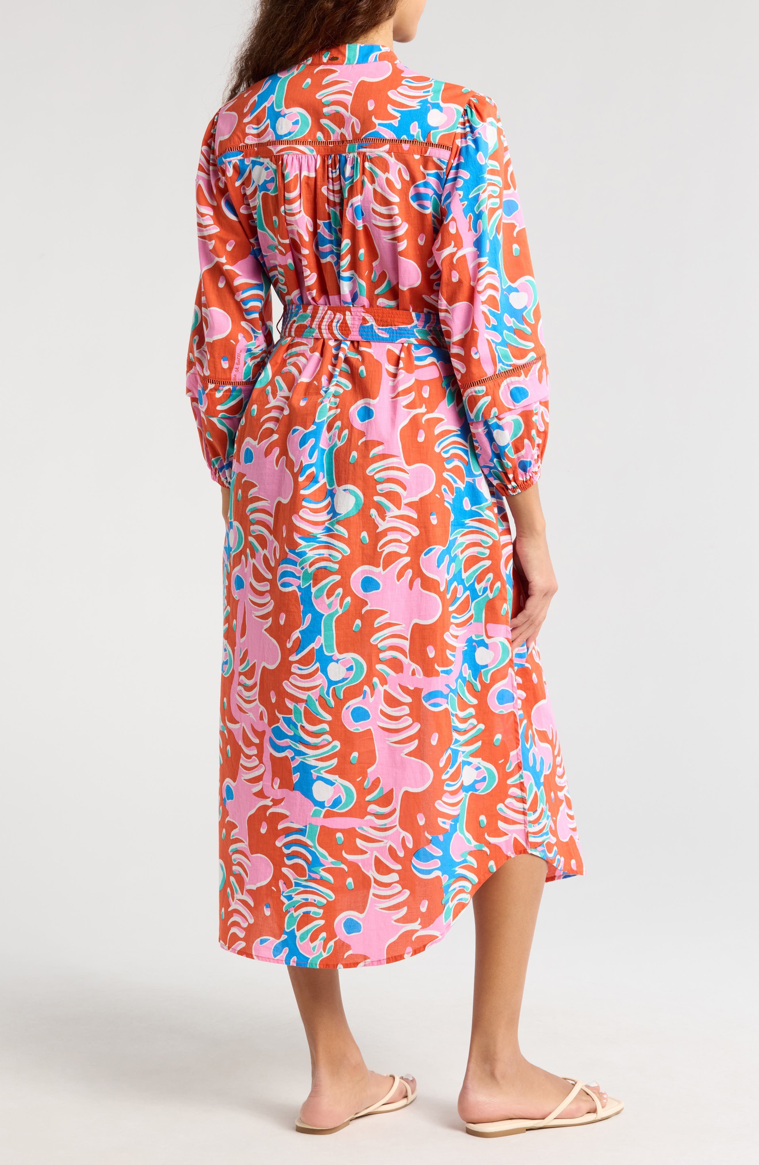 Poupette St Barth Cathy Abstract Print Cotton Cover-Up Shirtdress in Red Geo Afro at Nordstrom - 2