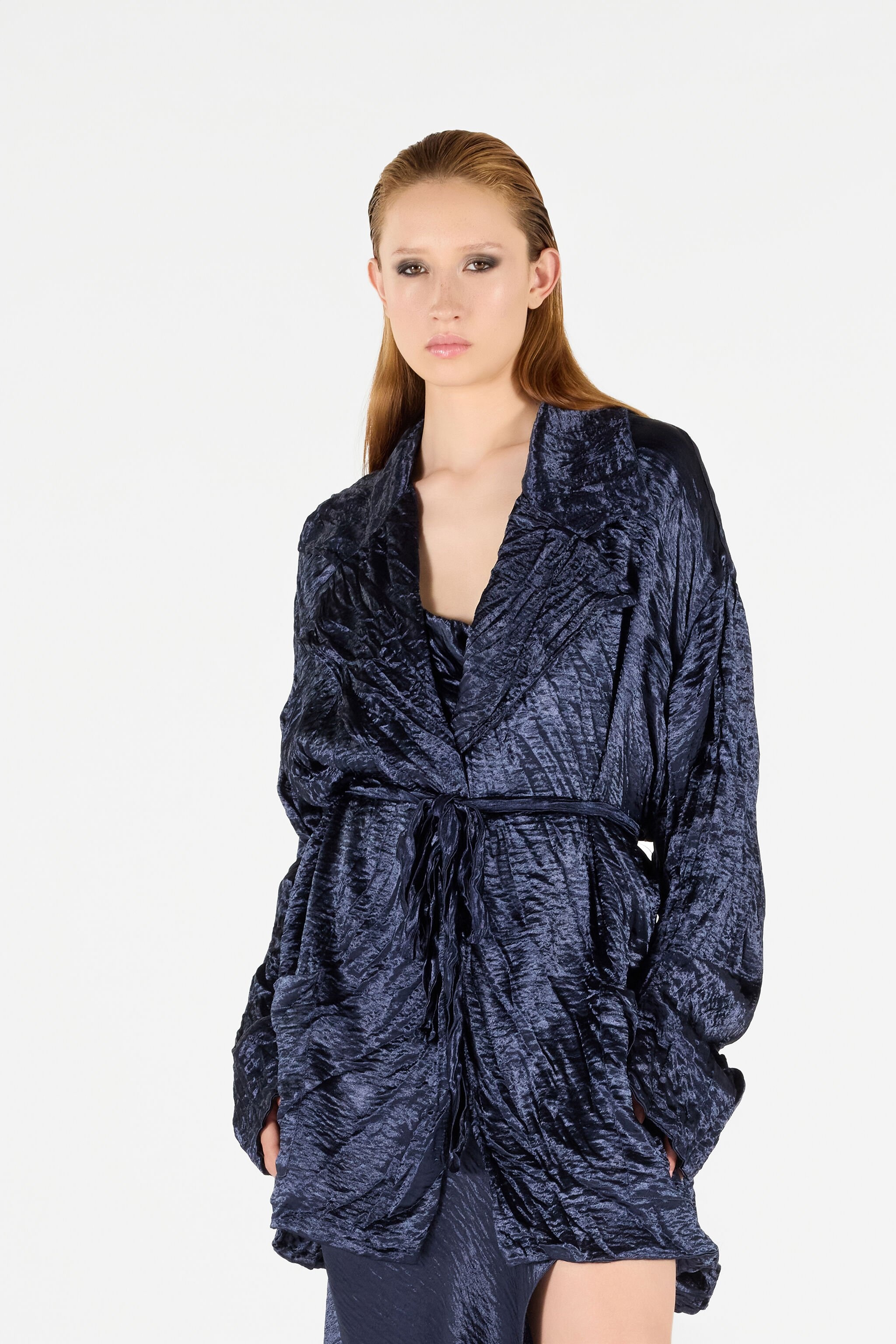 Crinkle Effect Belted Jacket - 3