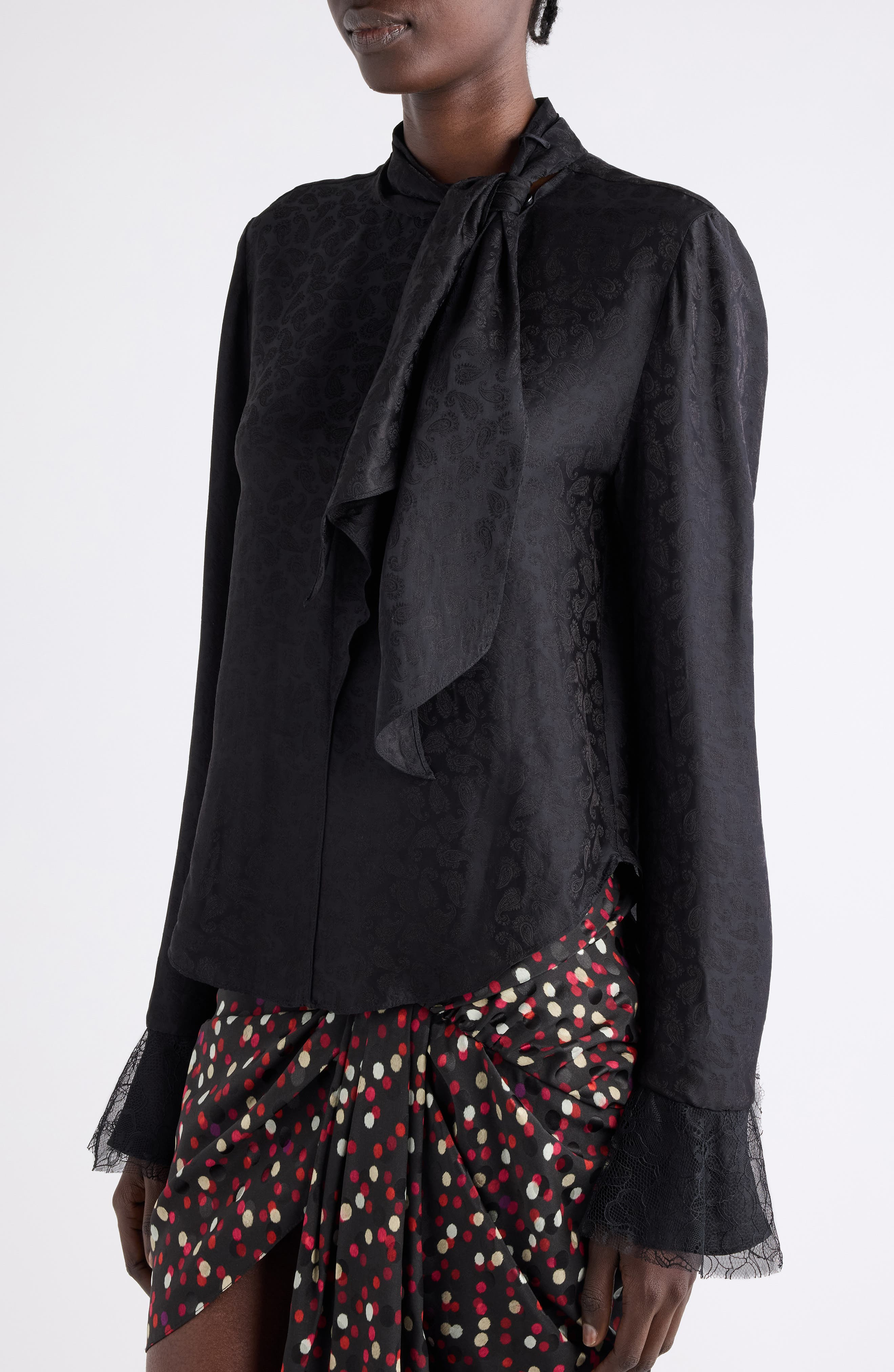 Isabel Marant Raphaella Paisley Tie Neck Top in Black at Nordstrom - 5