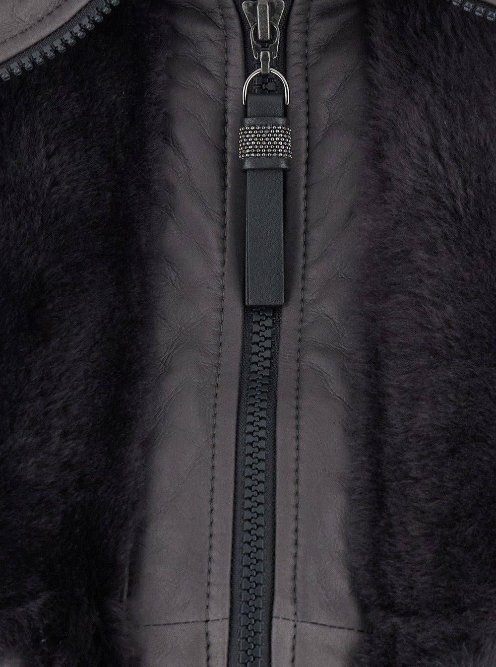 Brunello Cucinelli Women Grey Shearling Jacket With Two Front Welt Pockets With Zip In Fur Woman - 3