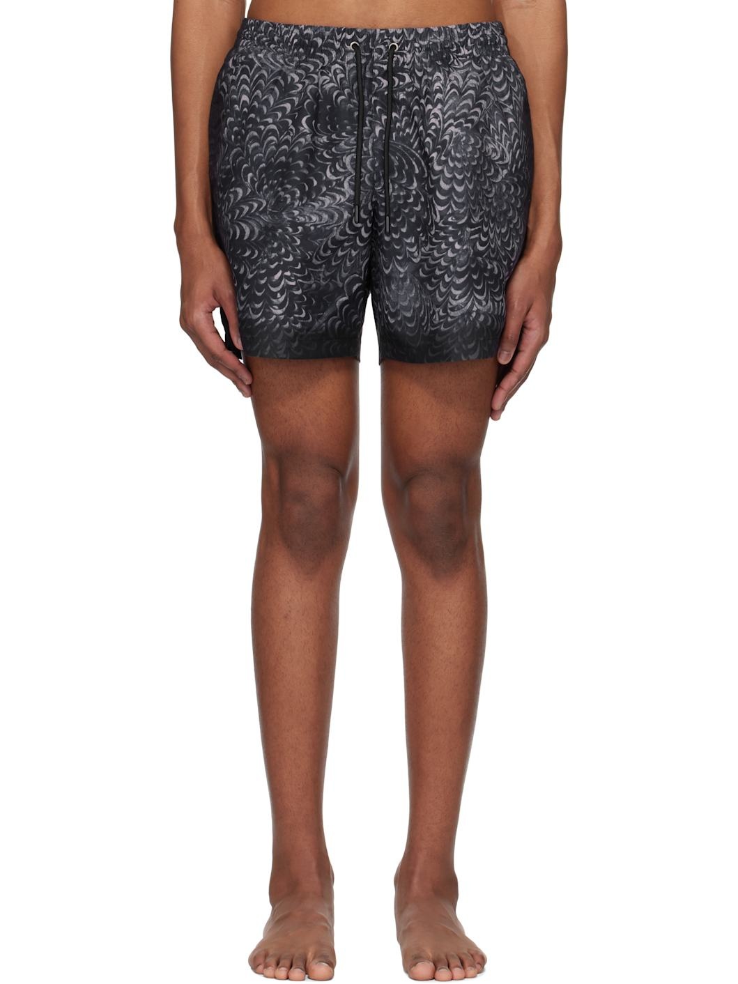 Navy Printed Swim Shorts - 1