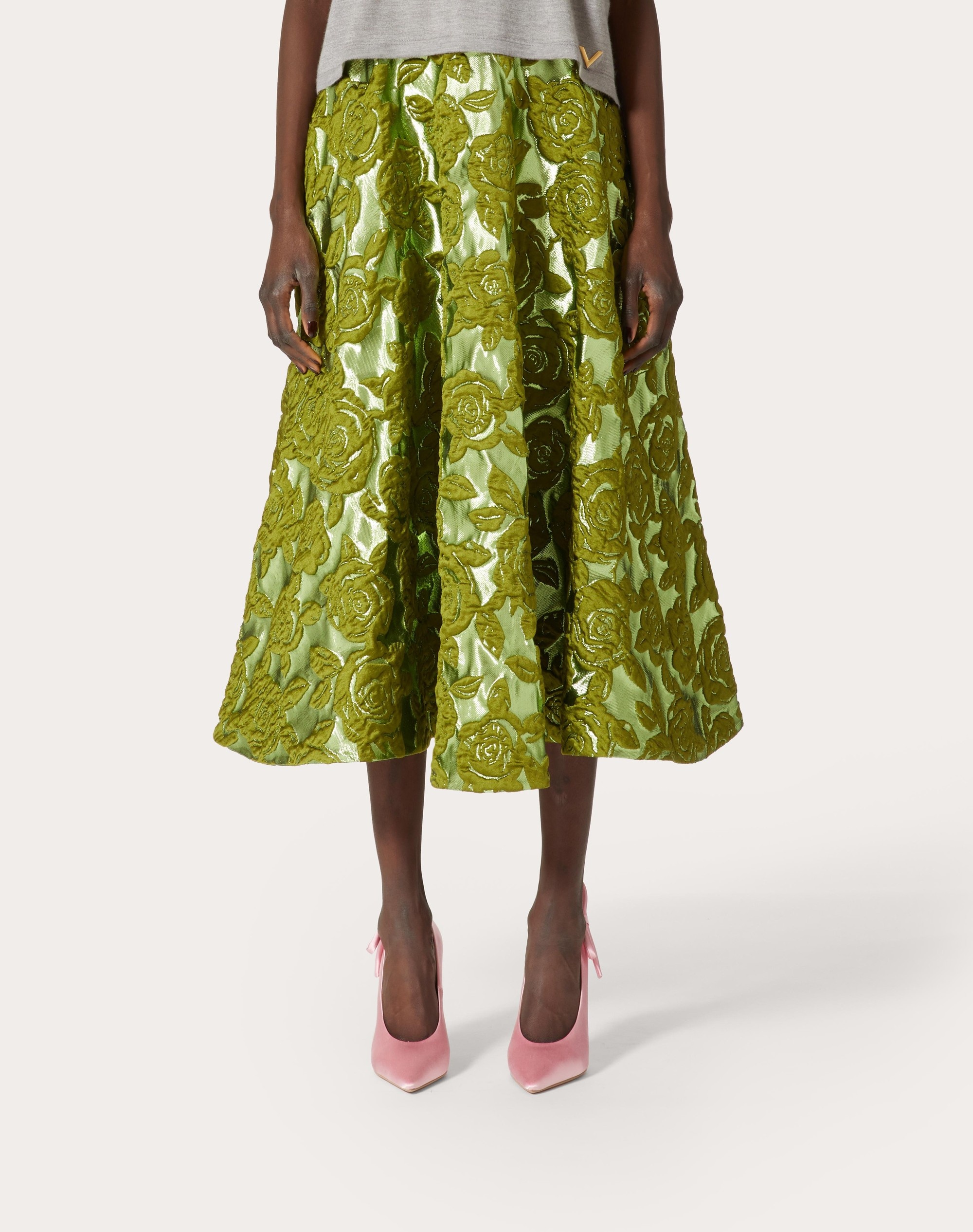 VALENTINO ROSE MOIRÉ BROCADE MIDI SKIRT - 3