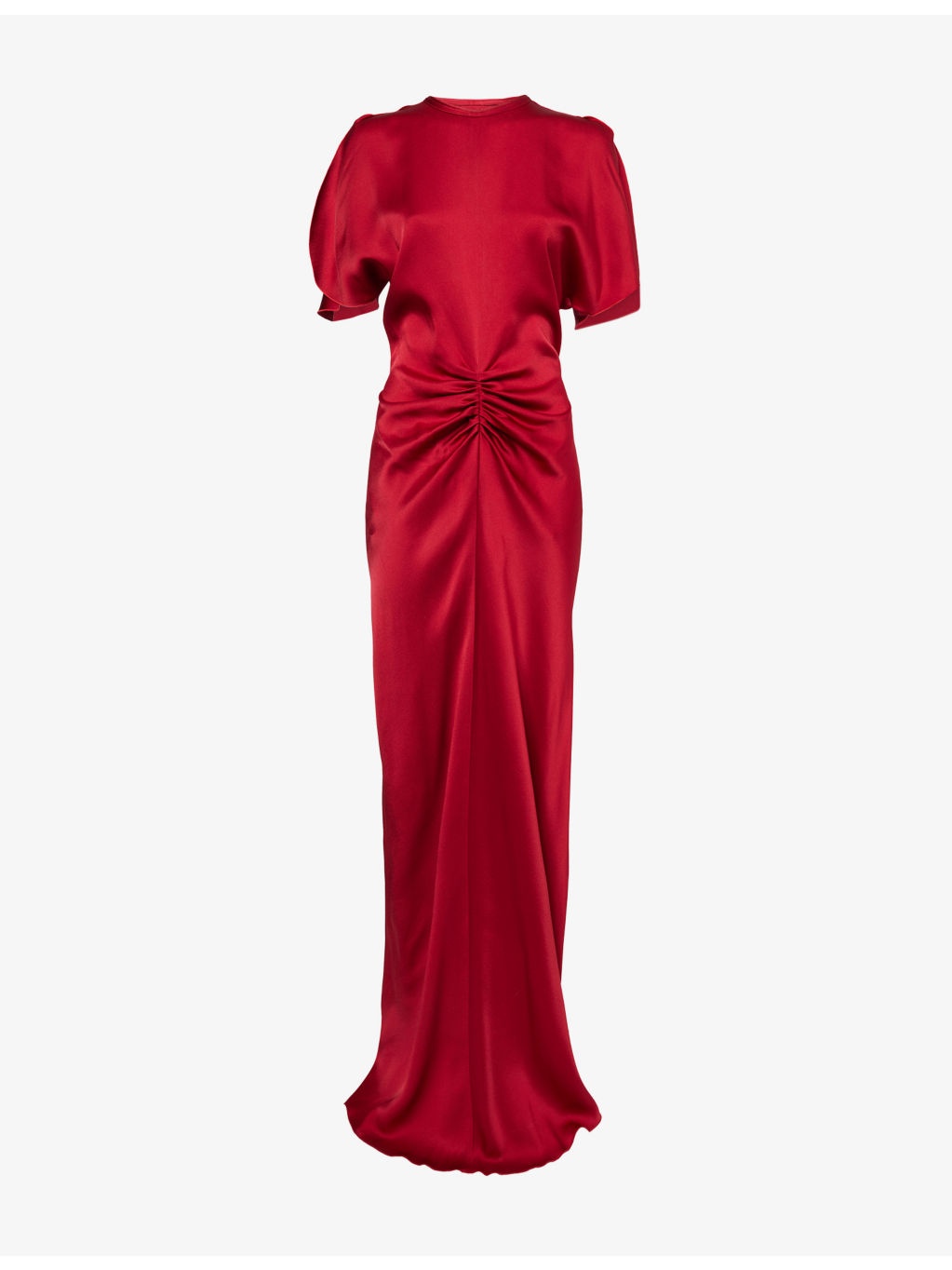 Gathered Draped-Sleeve Satin Maxi Dress - 1