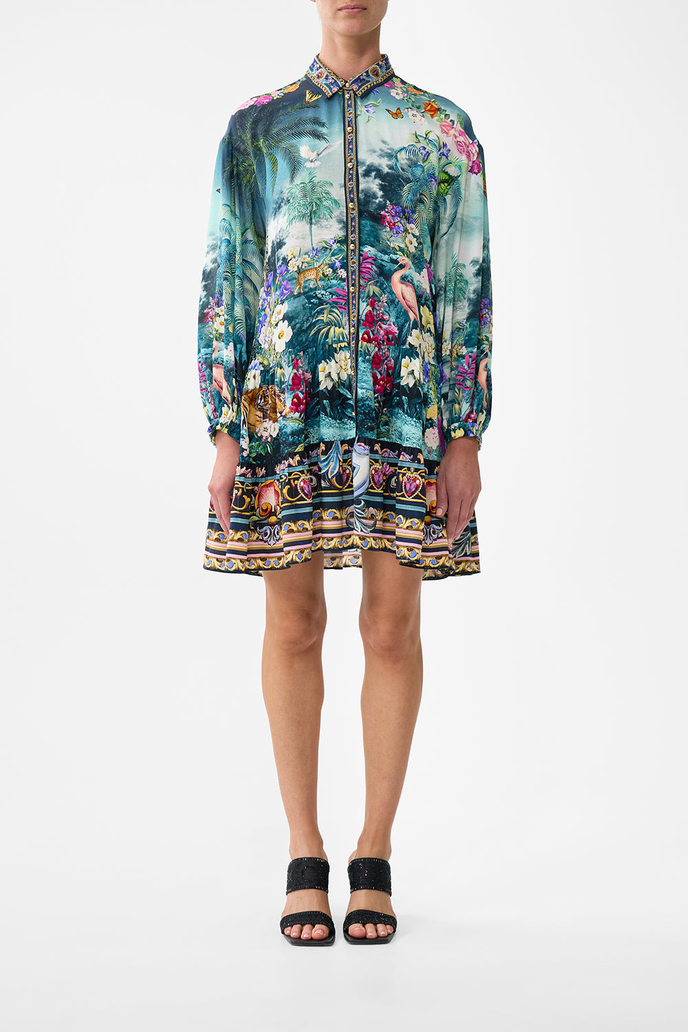 LONG SLEEVE TIERED SHORT DRESS - 2