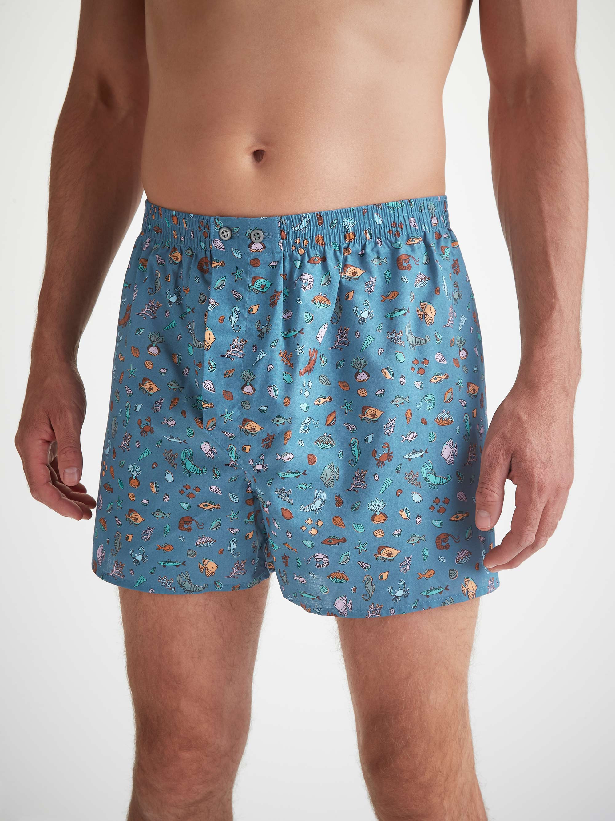 Men's Classic Fit Boxers Cotton Batiste Blue Sea Friends Print - 3