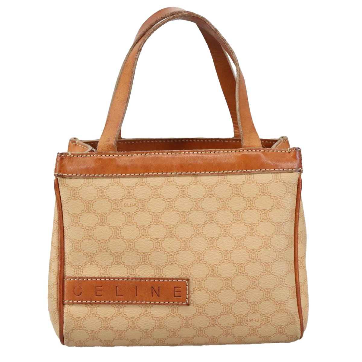 CELINE Macadam Canvas Hand Bag Pvc Leather Beige Brown Gold - 13