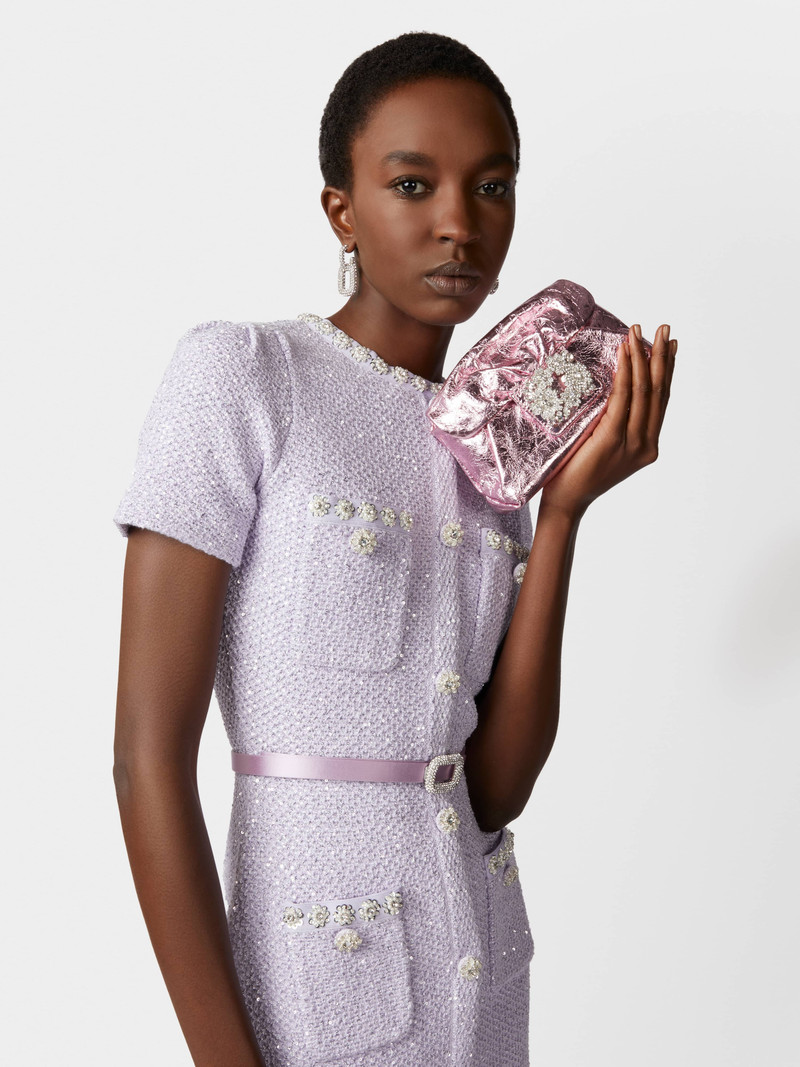 Roger Vivier Drapé Bouquet Strass Buckle Micro Bag in Leather outlook