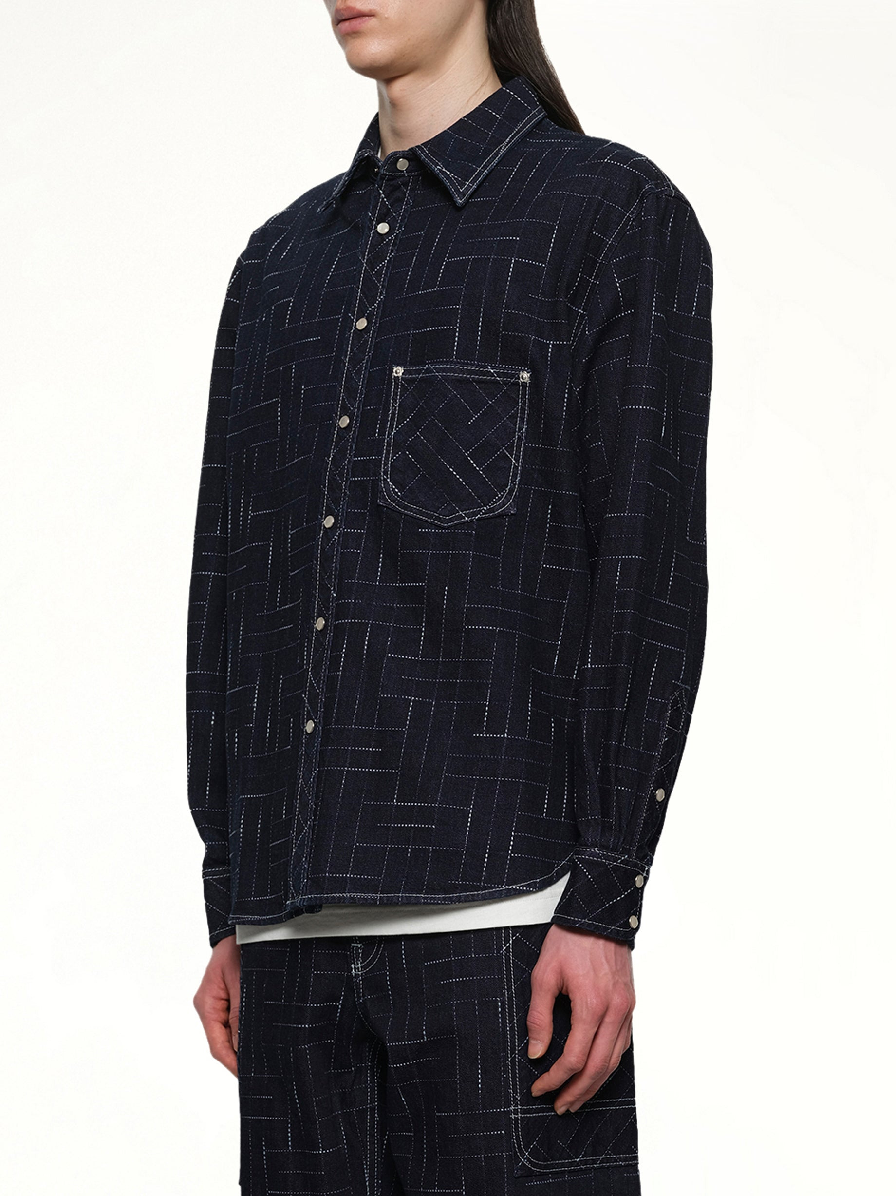 Kenzo Weave Casual Shirt in Rinse Blue Denim - 3
