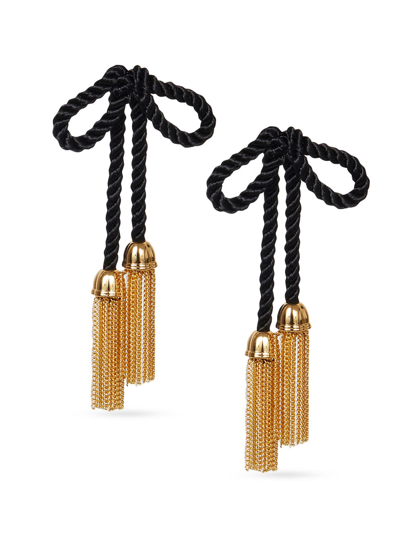 Women's Velvet Bow Tassel Earrings - Jet 1