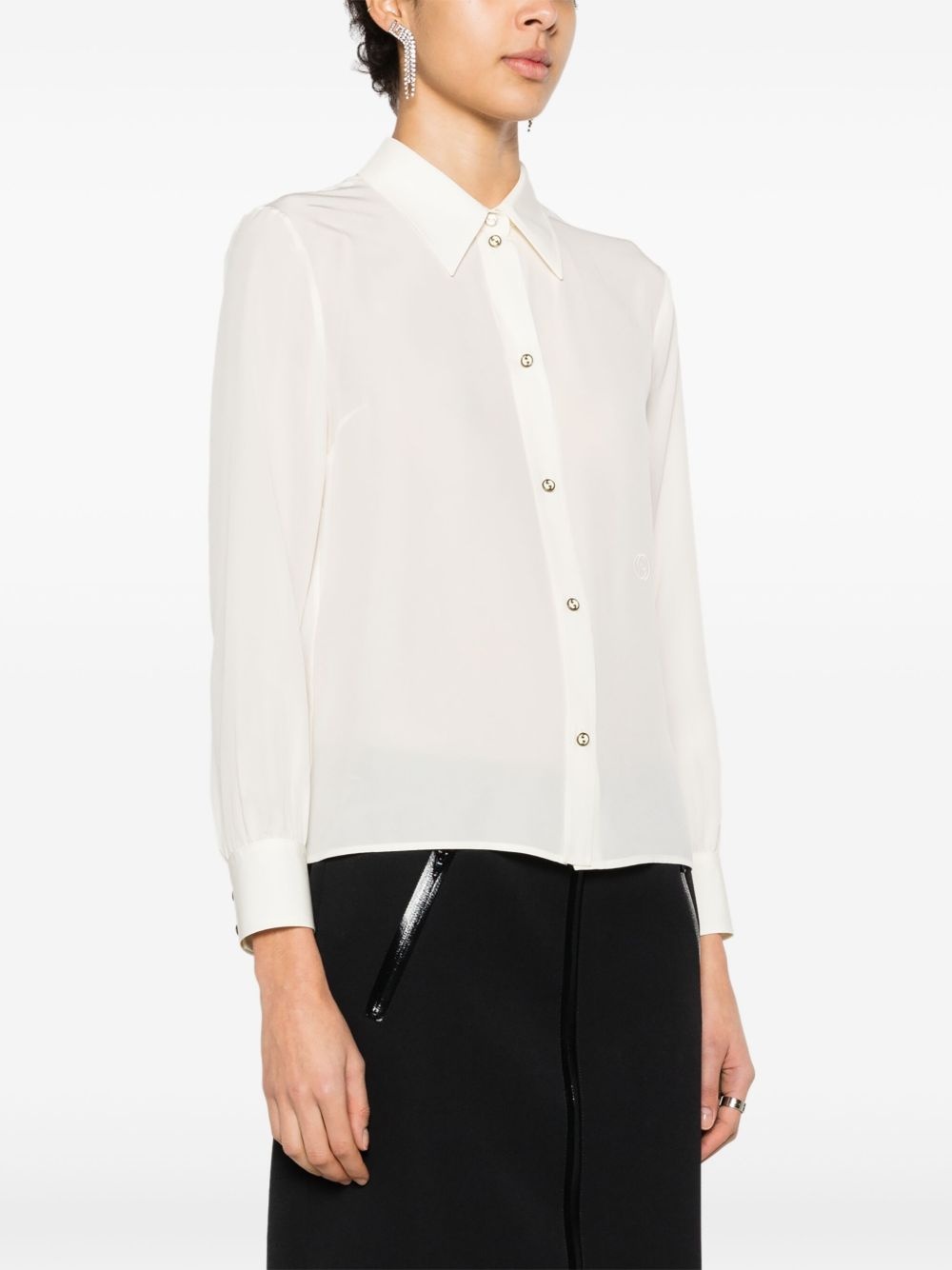logo-embroidered silk shirt - 3