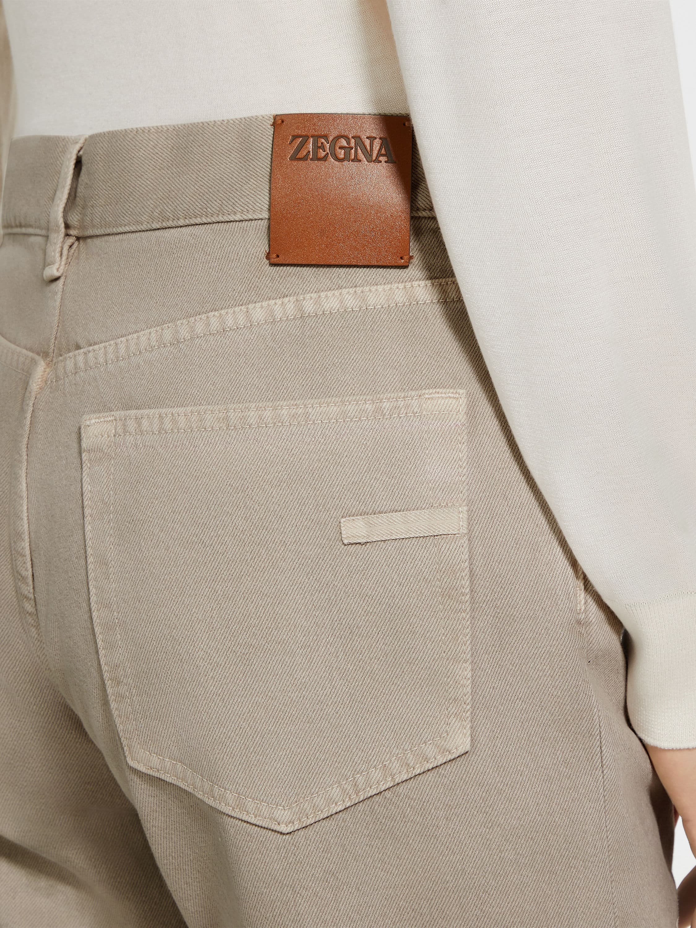 LIGHT TAUPE COTTON ROCCIA JEANS - 2