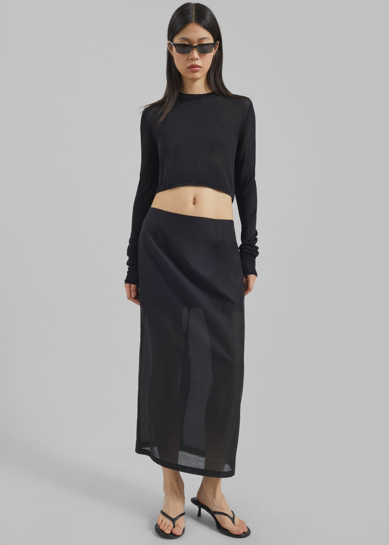 Kazel Cropped Thin Knit Top - Black 6