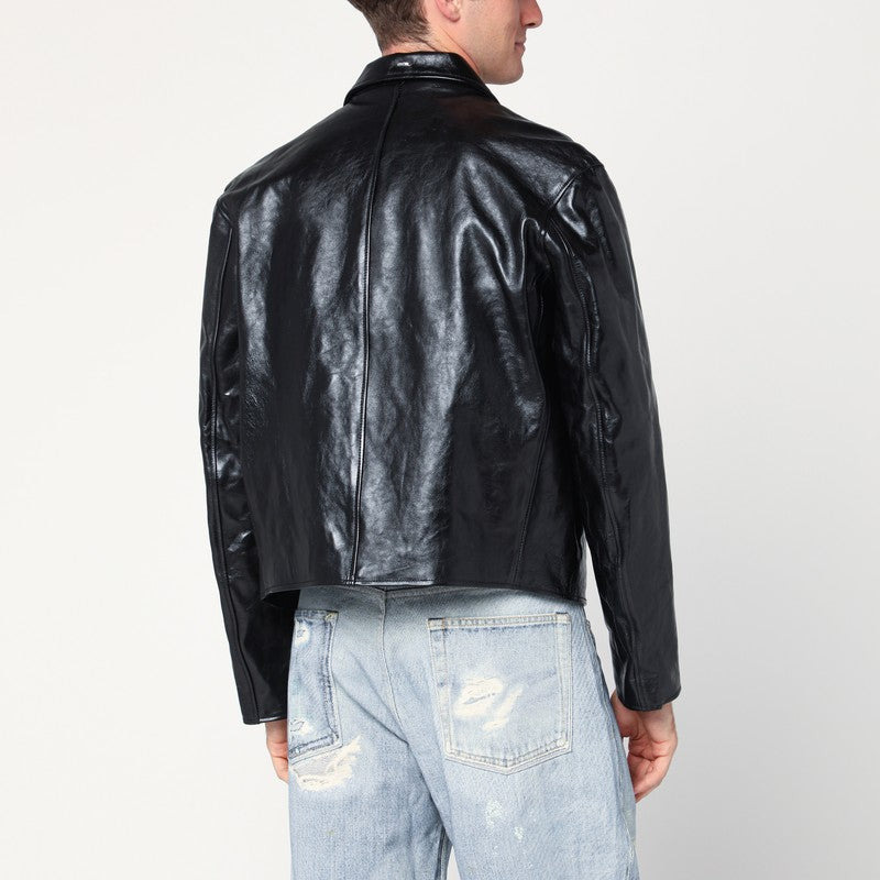 Our Legacy Black Leather Zip Jacket Men - 2