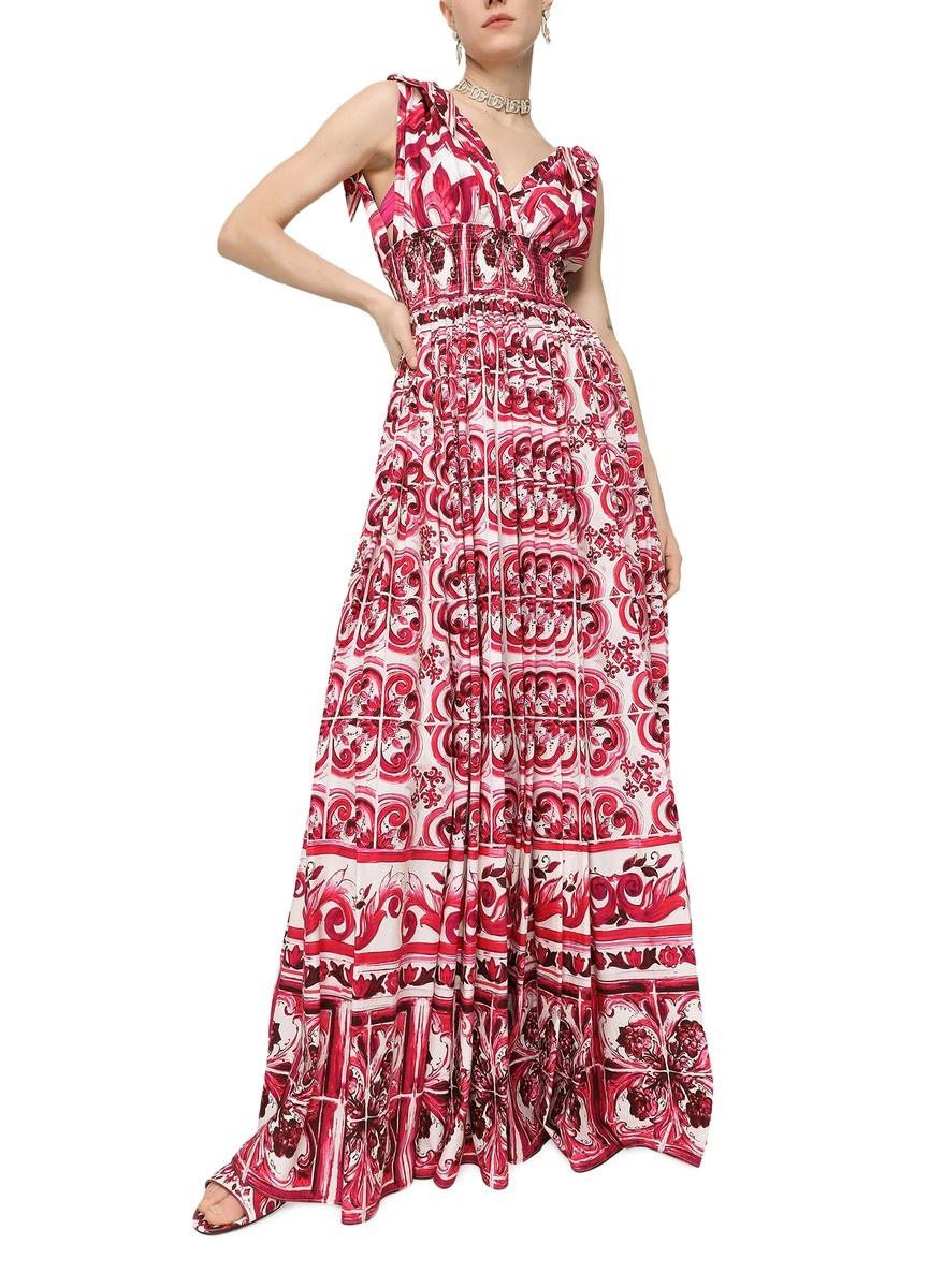 Long majolica-print poplin dress - 2