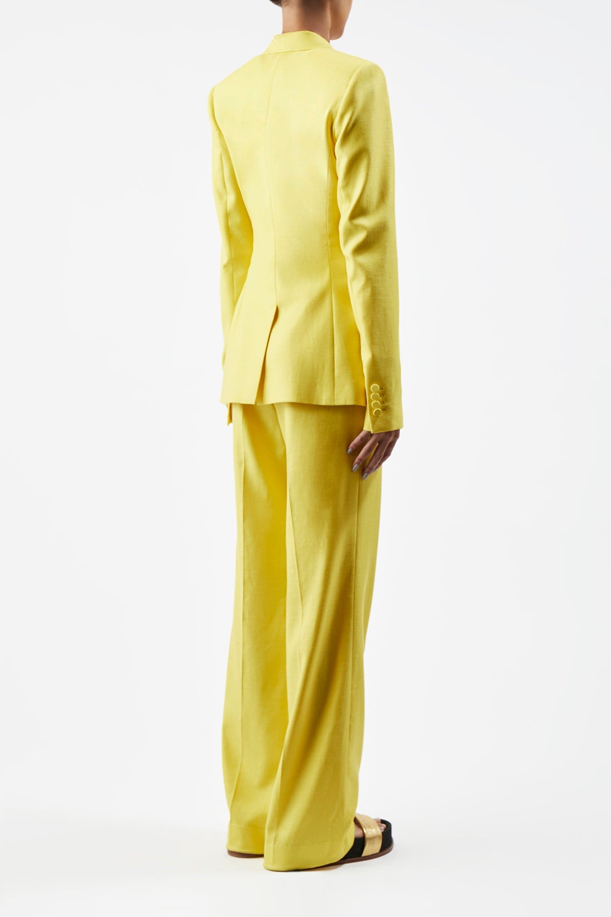 Vesta Pant in Cadmium Yellow Silk Wool with Linen - 5