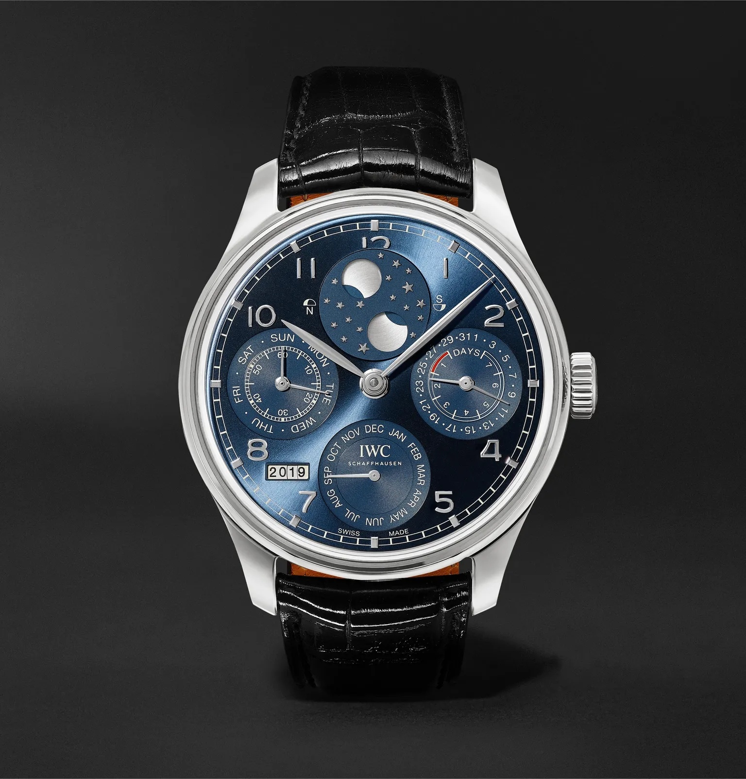 Portugieser Perpetual Calendar Automatic 44.2mm 18-Karat White Gold and Alligator Watch, Ref. No. IW - 1