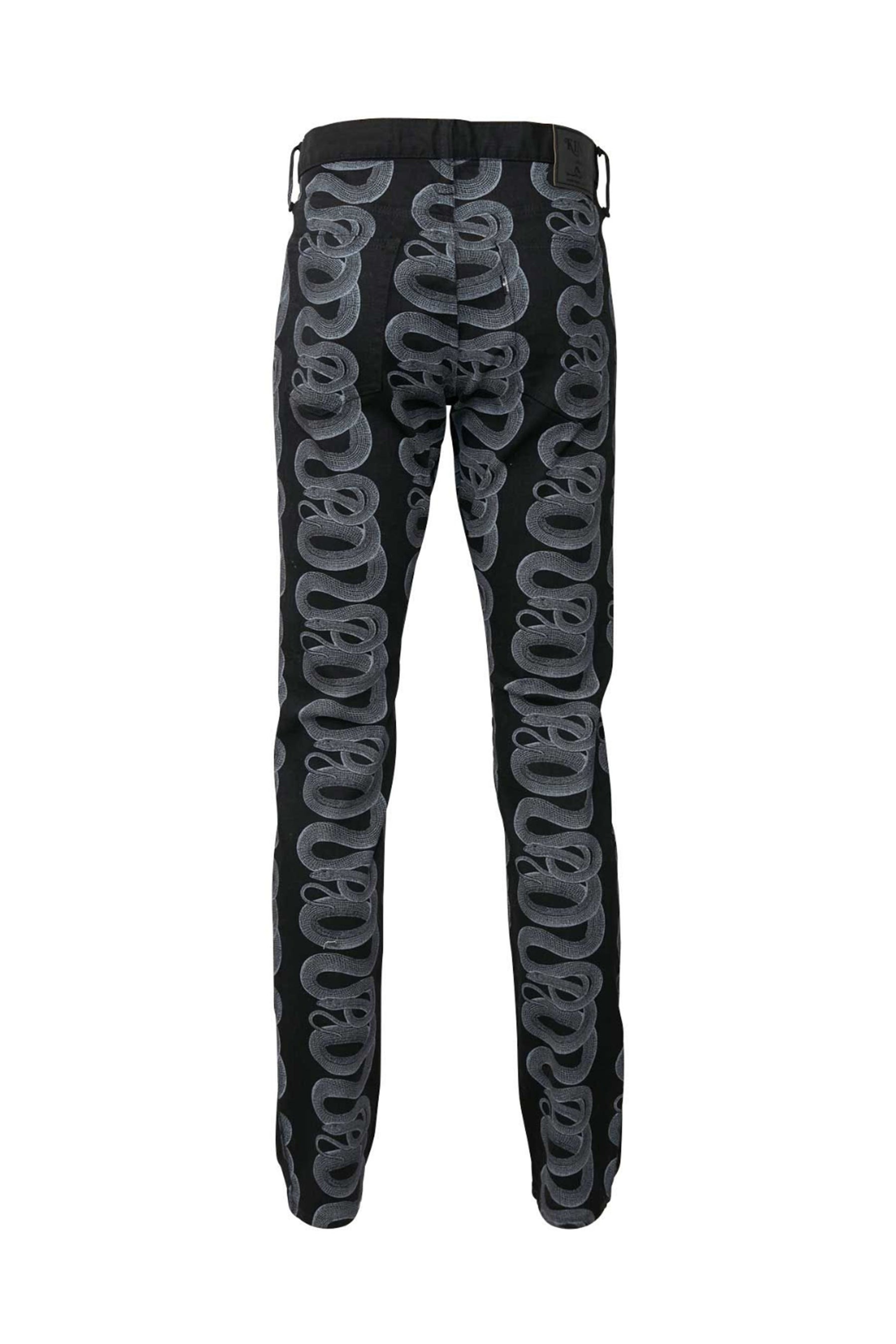 SNAKE LOOP PATTERN SLIM DENIM PANTS / BLK - 2