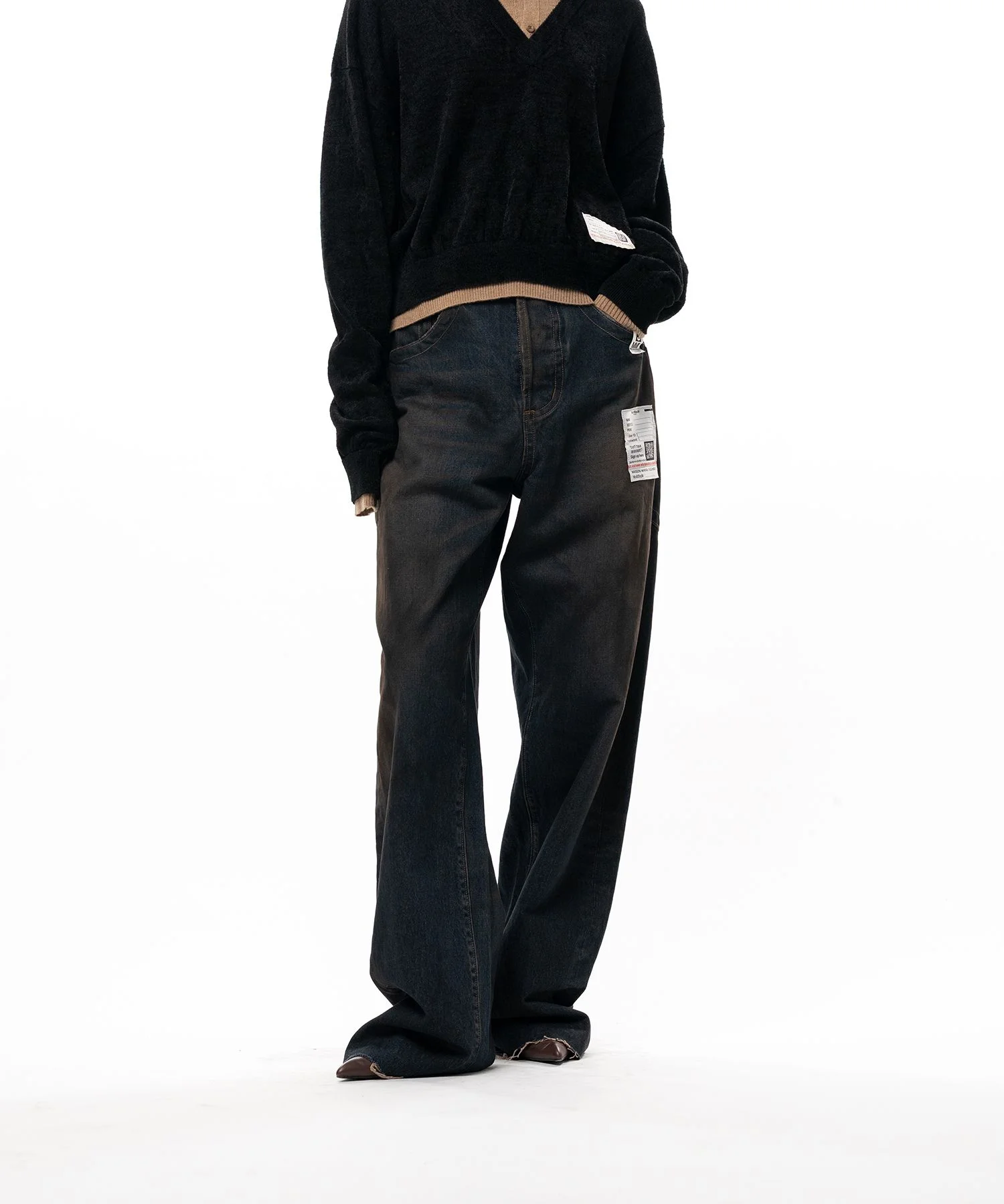 Amateur Sewn Like Wide Denim Pants - 1