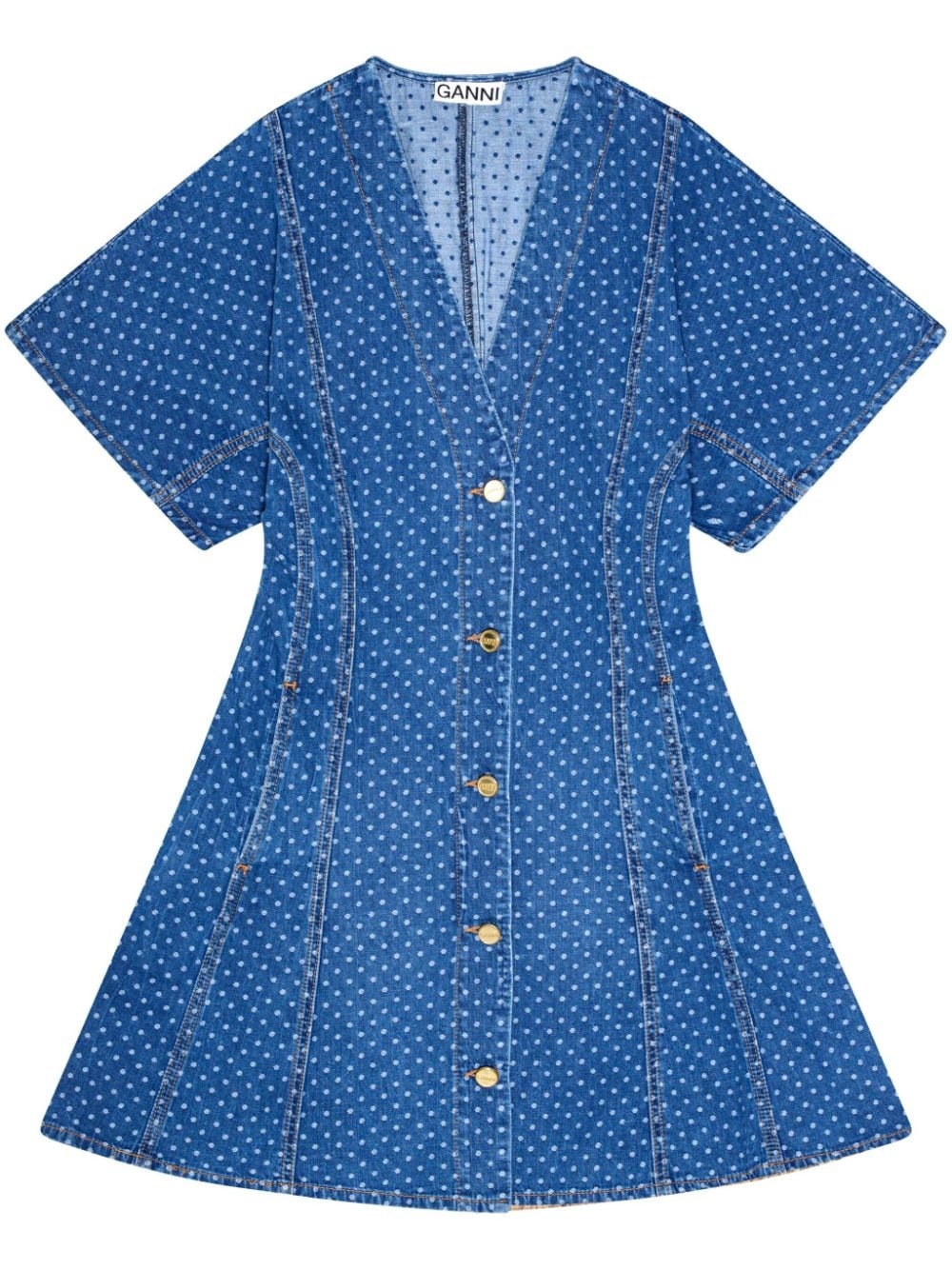 polka-dot print denim dress - 1