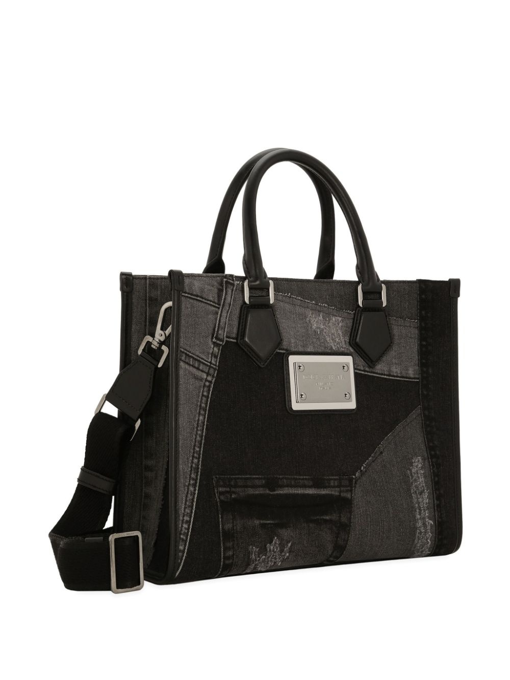 logo-plaque patchwork shoulder bag - 4