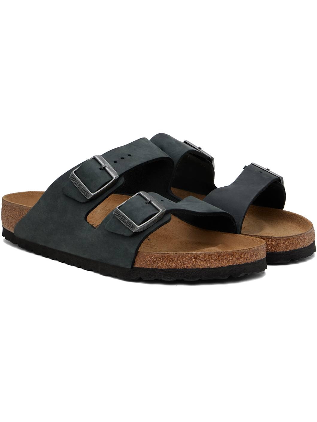 Black Regular Arizona Oiled Leather Sandals - 4