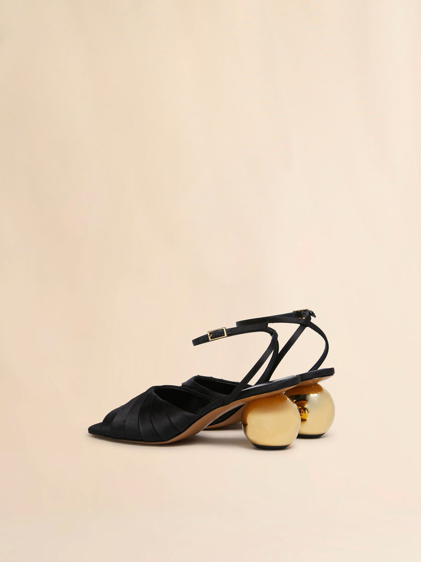 BLACK FOLDED SATIN SANDAL WITH SPHERICAL HEEL - 3