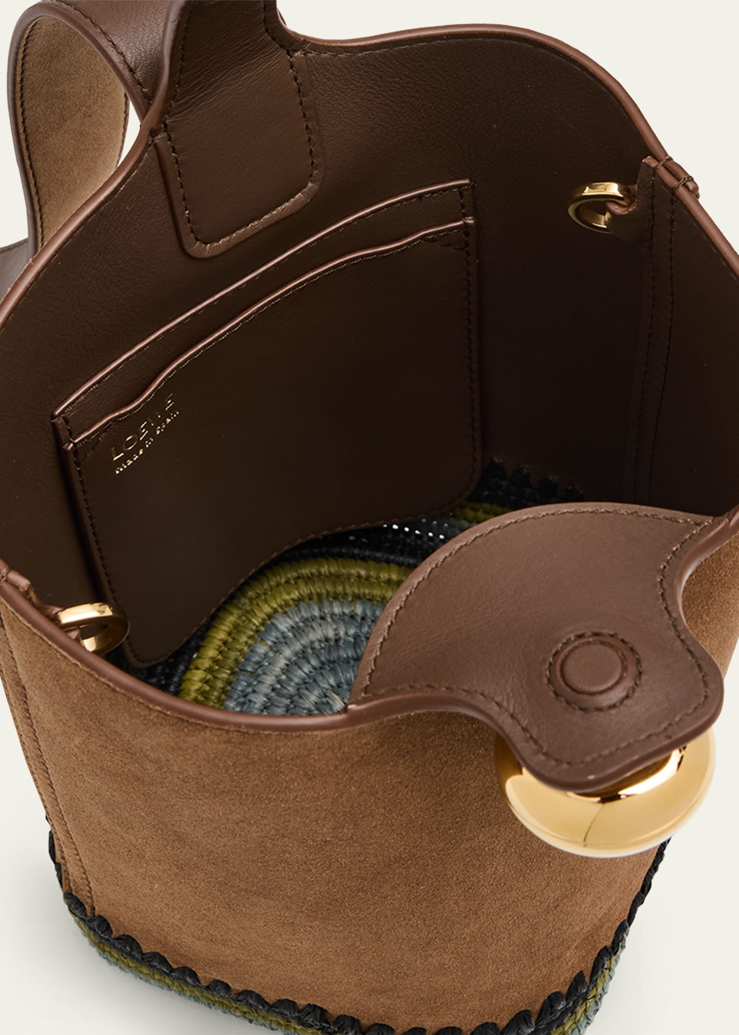 Pebble Raffia-Bottom Mini Bucket Bag in Suede - 4