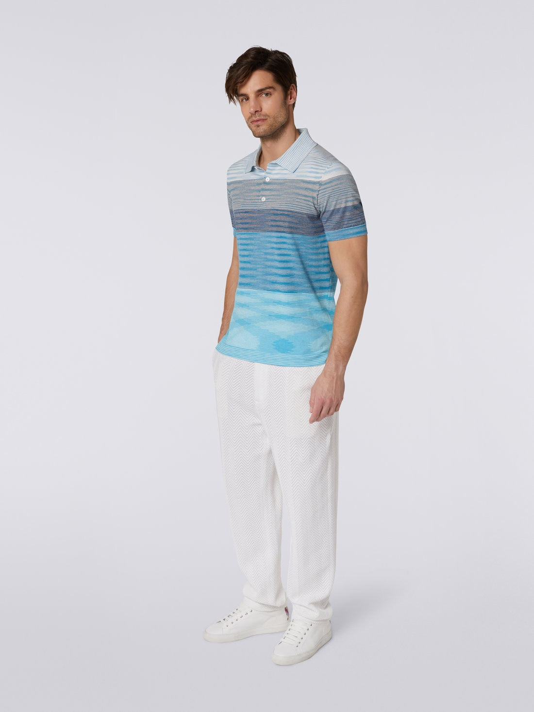 Dégradé striped cotton short-sleeved polo shirt - 3