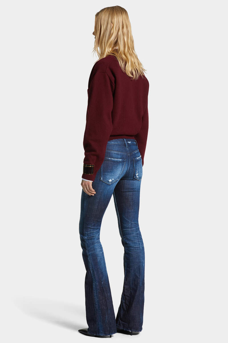 DARK MIDNIGHT BLUE WASH MEDIUM WAIST FLARE JEANS - 4