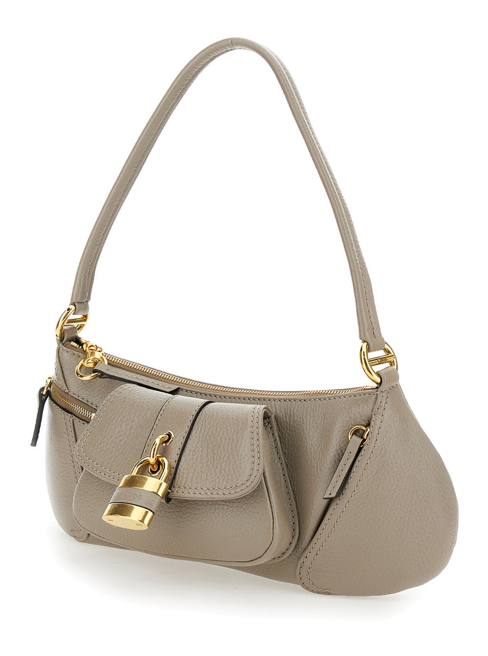 Chloé Women 'The 99' Grey Shoulder Bag With Padlock In Hammered Leather Woman - 2