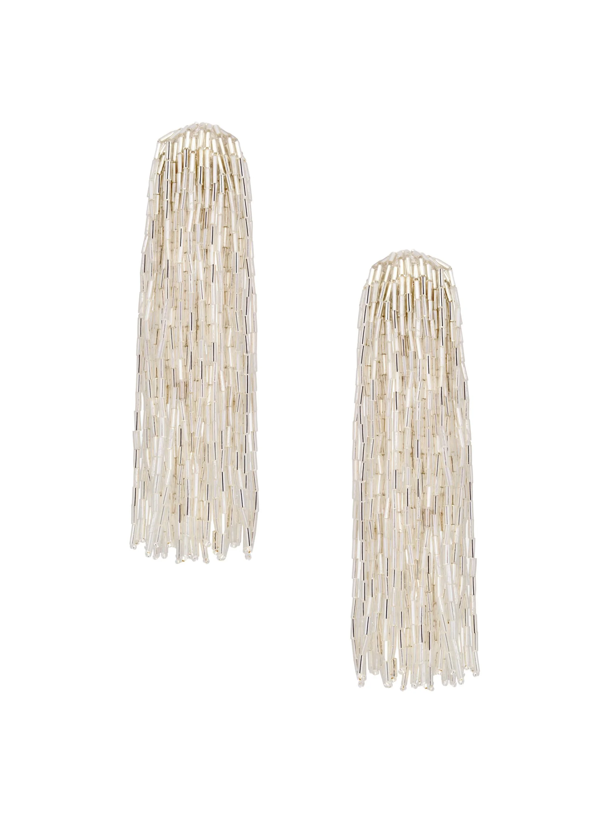 Women's Cascade Tassel Beaded Drop Clip-On Earrings - Silver - 1