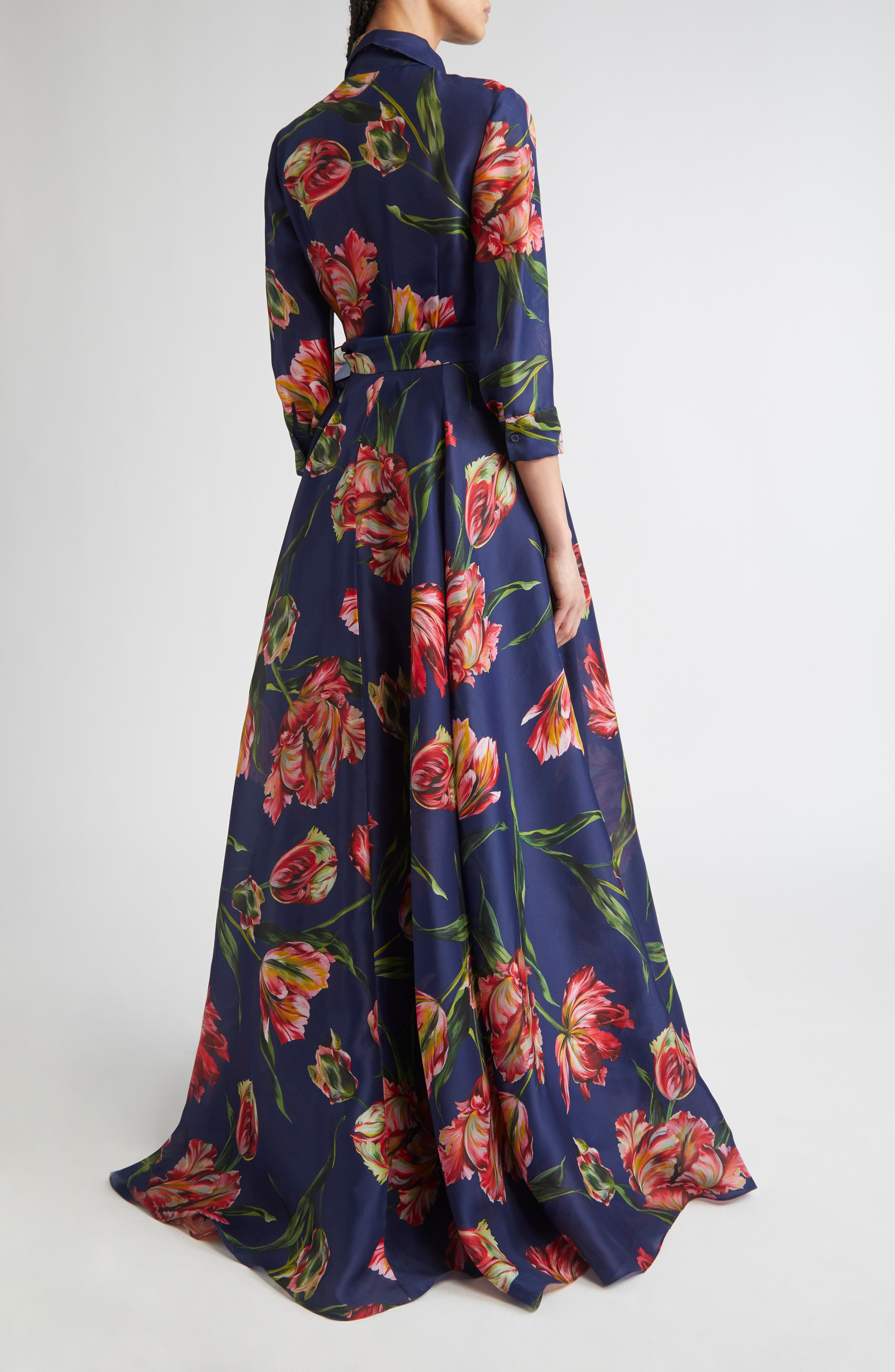 Carolina Herrera Tulip Print Silk Gazar Trench Gown in Dark Navy Multi at Nordstrom - 2