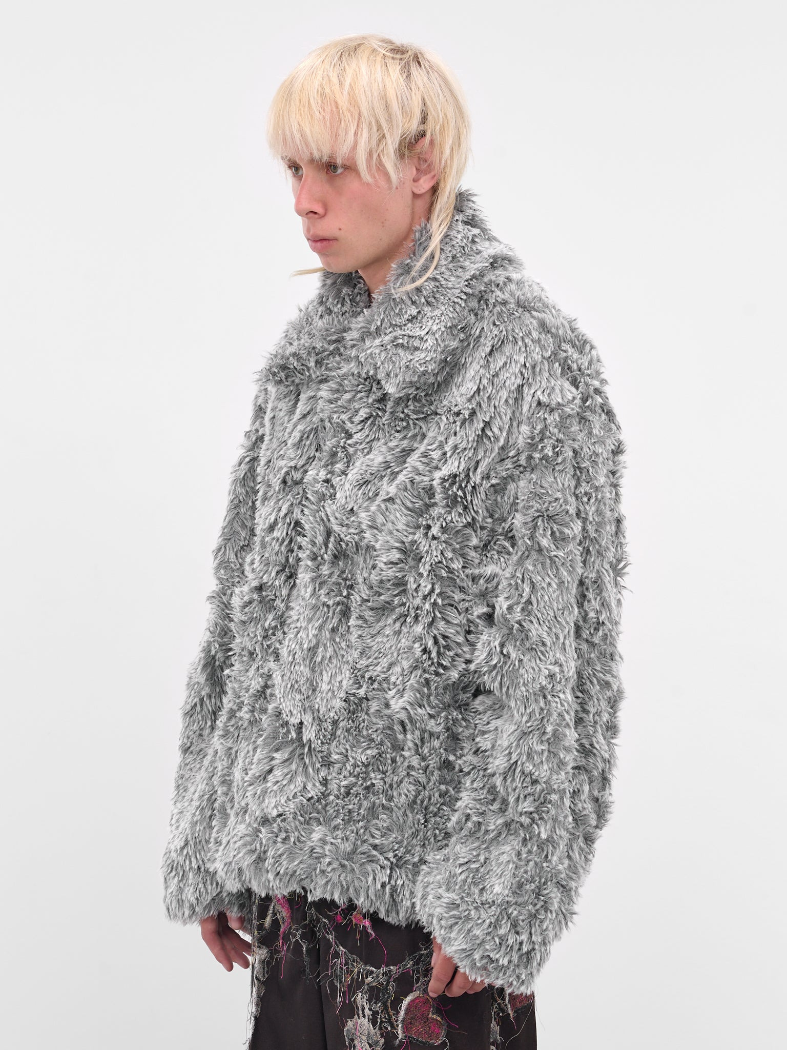 Gray Fur Cut-Out Fangs Jacket - 2