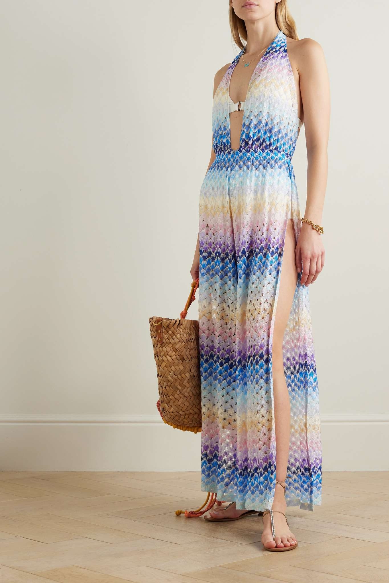 Missoni Mare striped metallic crochet-knit halterneck jumpsuit