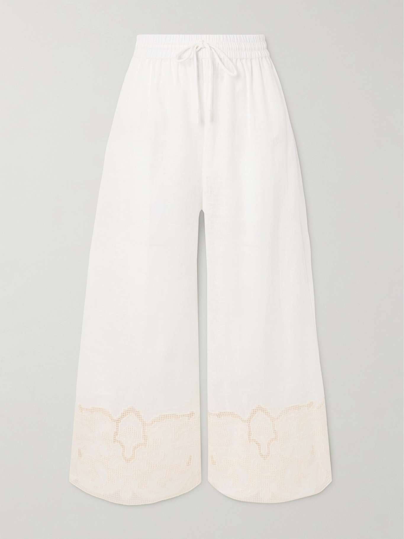 Pegasus cropped embroidered linen wide-leg pants - 1