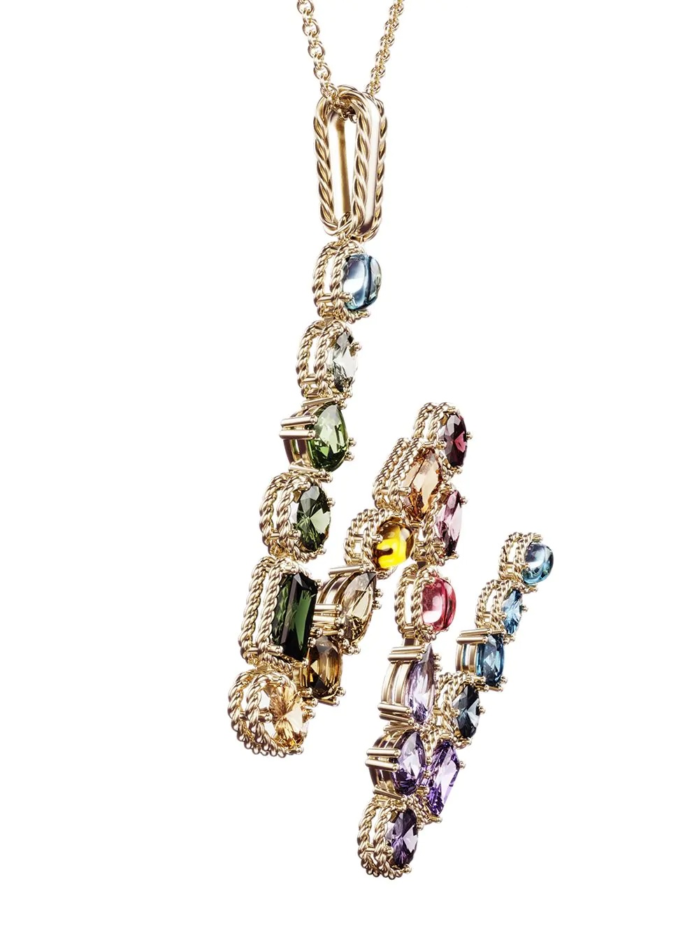 18kt yellow gold initial W gemstone necklace - 3