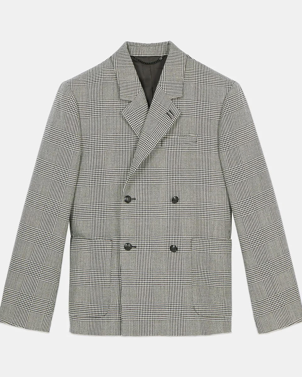 BLACK AND WHITE HOUNDSTOOTH WOOL SUIT JACKET - 1