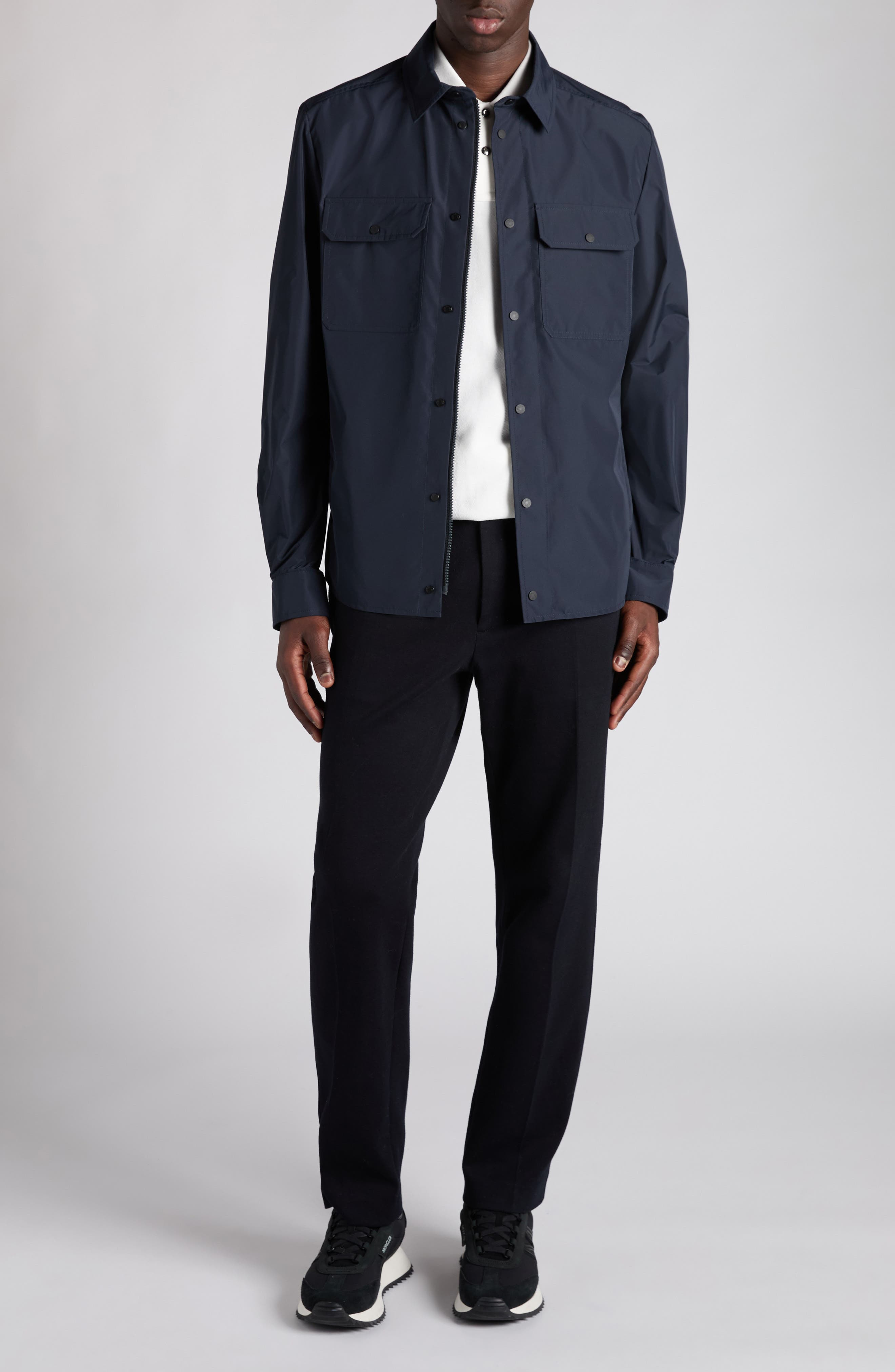Moncler Logo Patch Overshirt in Navy Blue at Nordstrom - 2