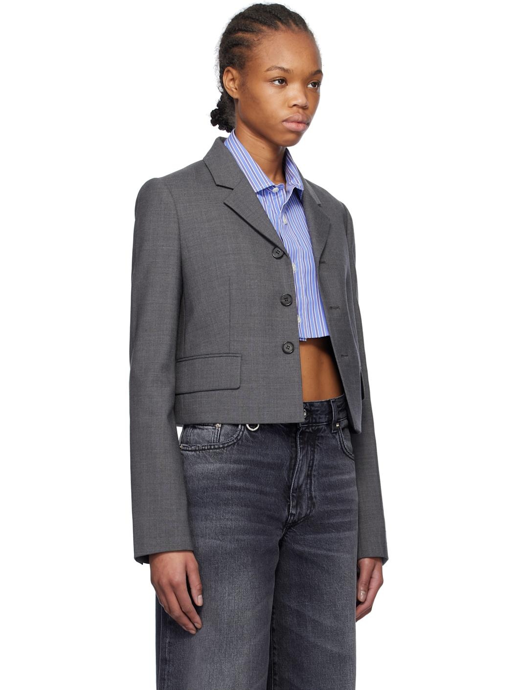 Gray Single-Breasted Crop Blazer - 2