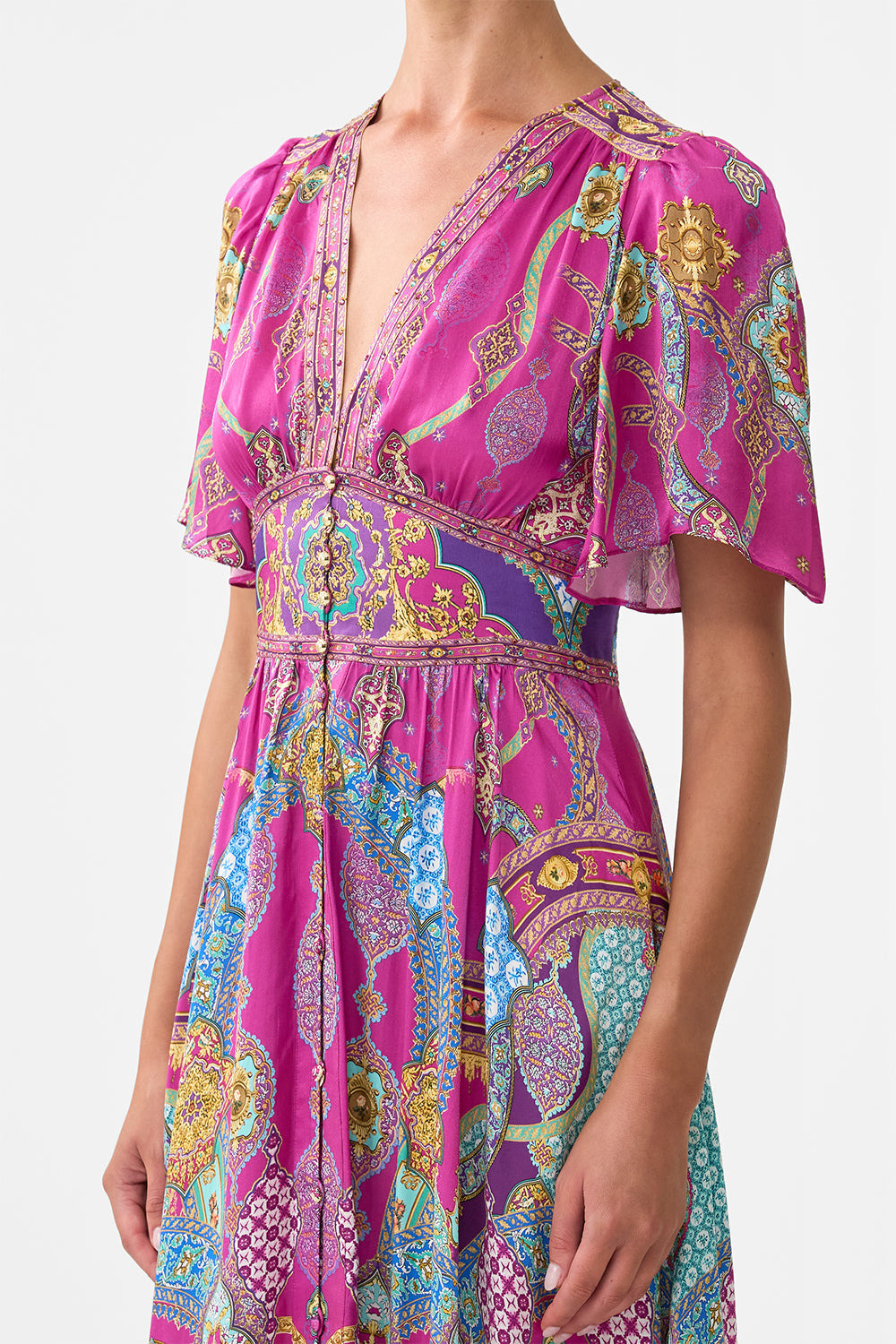 SHAPED WAISTBAND DRESS WITH FLUTTER SLEEVES - 5
